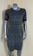 Calvin Klein Sheath Dress Size M Gray Bodycon Sweater Stretch Knit Animal Print
