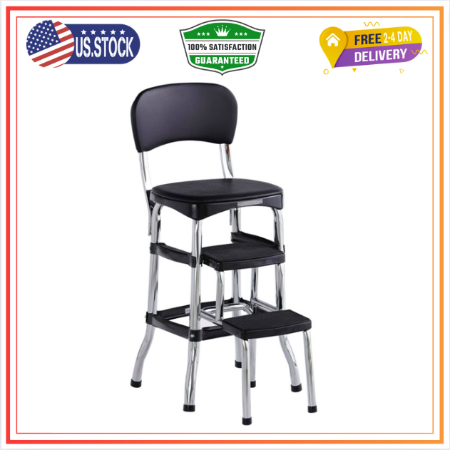 Cosco Stylaire Black Retro Counter Height Chair with Step Stool
