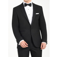 2023 DOBELL Bespoke Custom Tuxedo Tux Black Full Suit 38L Wool Notch Lapel