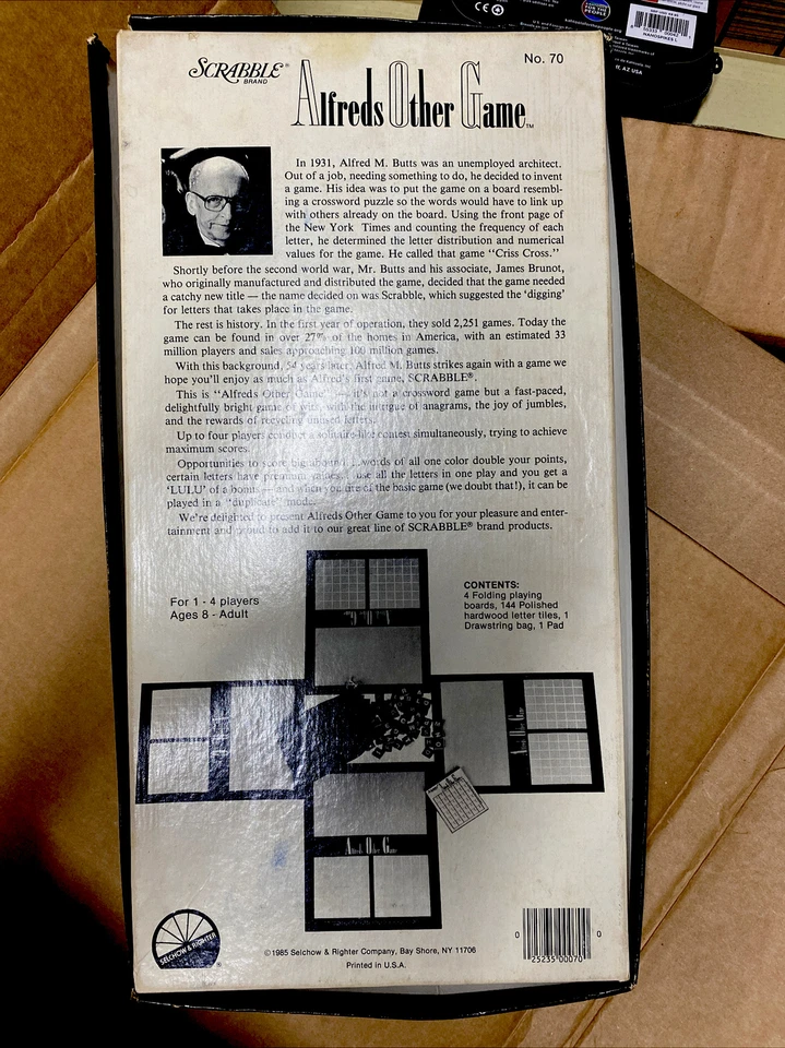 Vintage 1985 Selchow & Righter Scrabble ALFREDS OTHER GAME Box Torn But Compl - Image 3 of 4