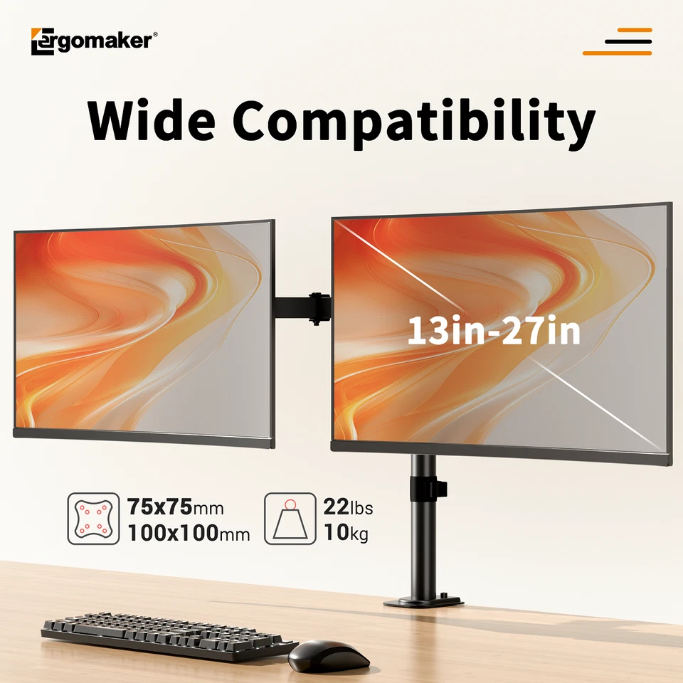 Ergomaker Monitor Stand Dual Arm Desk Mount 27'' HD LED TV Screen Holder Bracket - image 2 of 4
