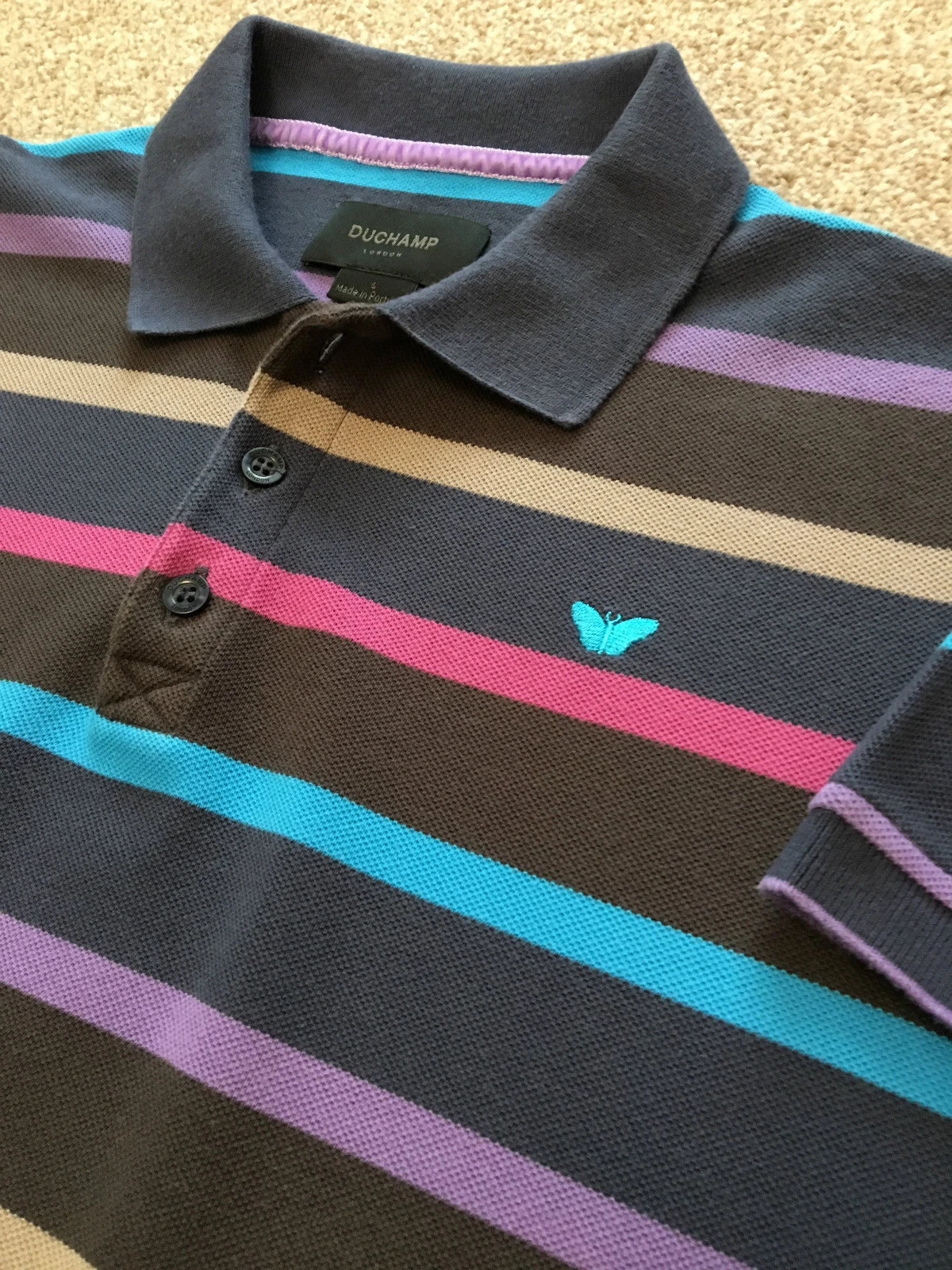 GORGEOUS DUCHAMP MULTI STRIPE WEEKEND POLO SHIRT S SMALL COST £80