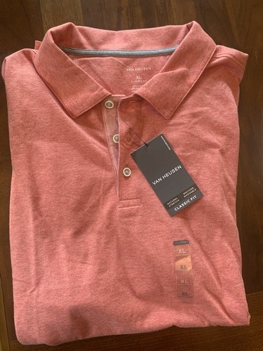 NEW Van Heusen  Men’s XL Fire Heather Polo Shirt Short Sleeve 3 Button - Picture 3 of 5