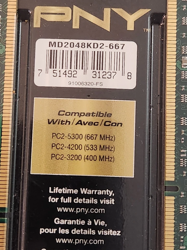 PNY PC2-5300 2 GB DIMM 667 MHz DDR2 Memory (MD2048KD2-667)#B0185 - Image 3 of 4