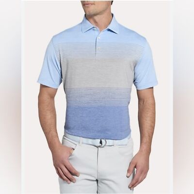 Peter Millar Blue Farley Engineer Stripe Performance Polo Size XL