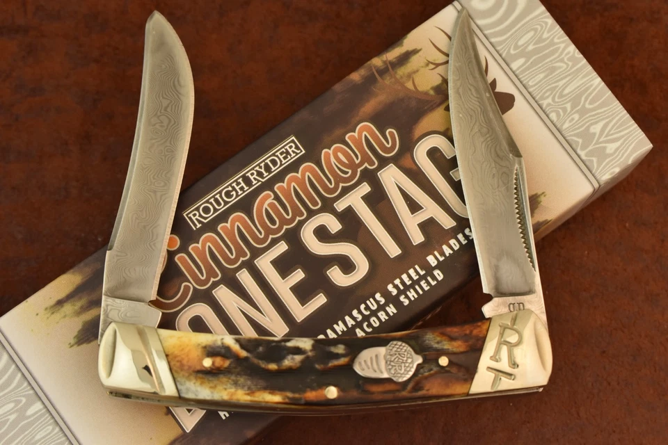 粗糙的 RIDER RYDER CINANAMON BONESTAG 骨头 MOOSE 刀大马士革钢 RR2157 — 第 2/4 张图片