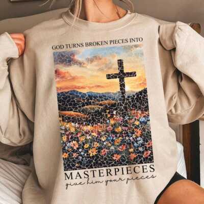God Turns Broken Pieces Into Masterpiece Tee Inspirational Christian Faith
