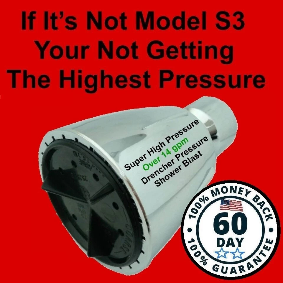 MODIFIED Shower Head High Pressure Shower Head Over 14gpm Model S3 Men & Women