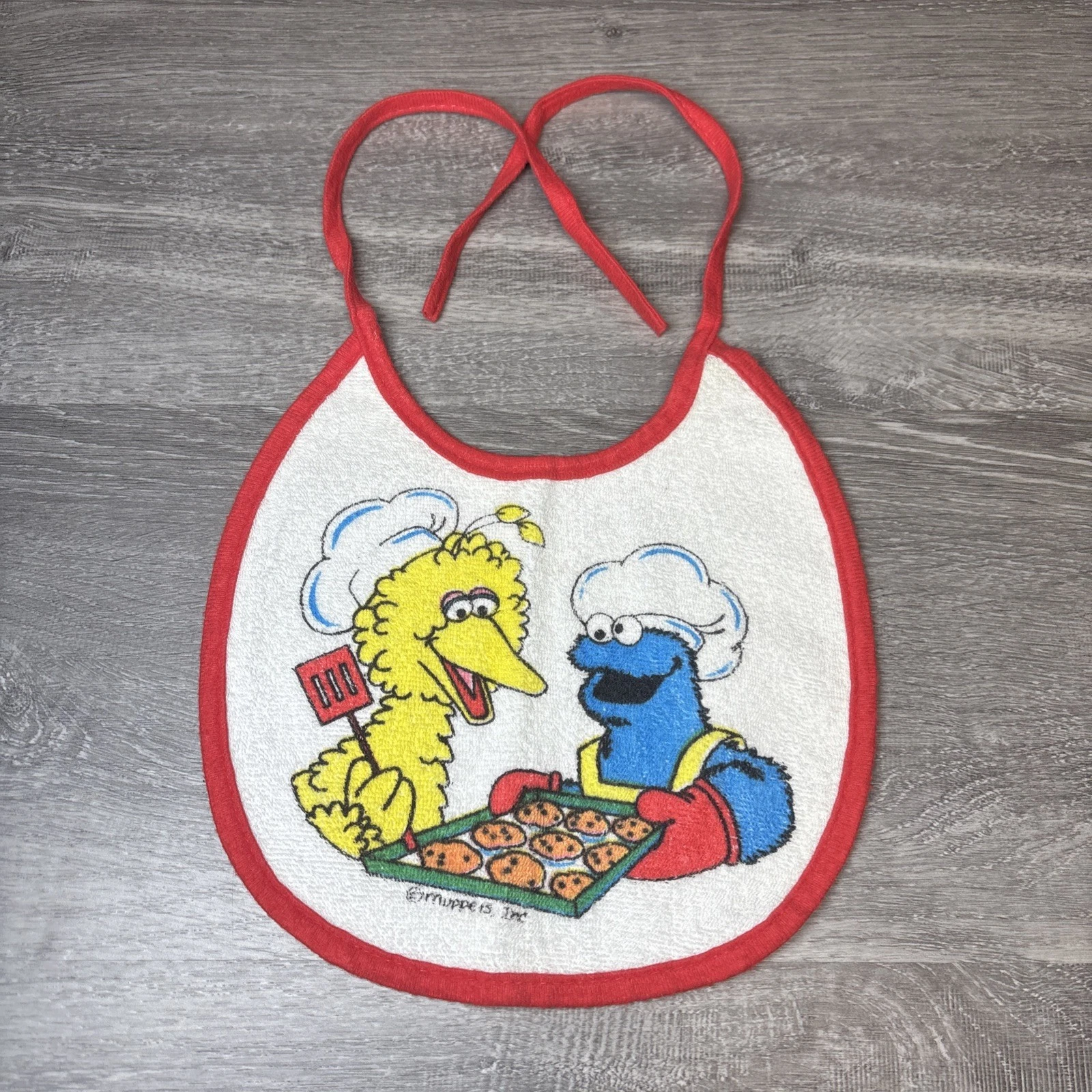 Vintage 80s Sesame Street Muppets Inc Baby Bib Big Bird Cookie Monster Tv Show