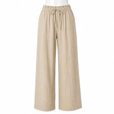 Zara Neutral Textured Casual Wide Elastic Waist Leg Pants - Size S
