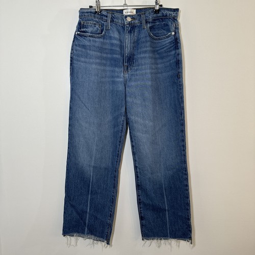 FRAME Le Jane Crop Jeans in Mariner Clean Sz 29 Frayed Hem Distressed High Rise - Picture 3 of 13