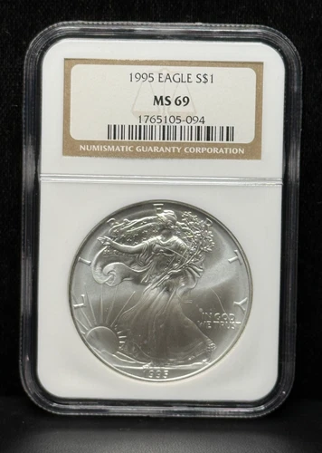 NGC MS69 1995 American Silver Eagle One Dollar Silver Coin -094