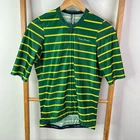Pedal Mafia Cycling Jersey Mens Medium Green Yellow Striped Zip Activewear