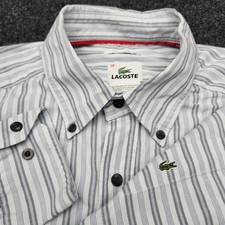 Lacoste Mens Size 38 Grey Striped Modern Fit Button Down Shirt