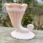 Jeanette Shell Pink Milk Glass Horn of Plenty Cornucopia Vase 1950s Vintage 5”