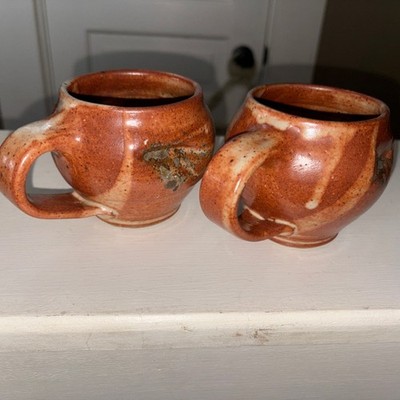 Handmade Studio Pottery Stoneware Cups Set of 2 Rustic Glaze Wheel Thrown