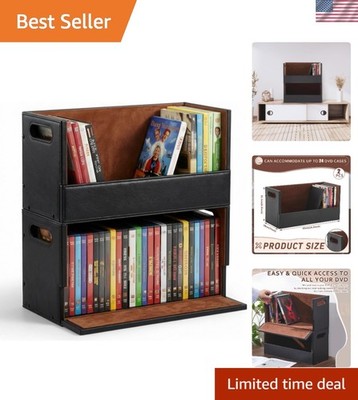 Space-Saving 2 Set Stackable DVD Storage Boxes with Chic Faux Leather Design