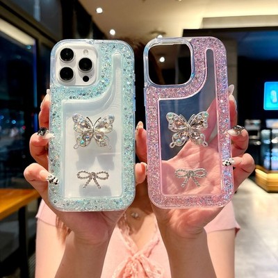 For Various Phone Glitter Diamond Butterfly Case Bling Cover Fashion Women Girls