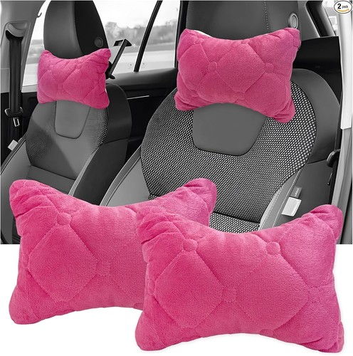 2PCS Soft Comfortable Car Headrest Neck Pillow, Breathable Vehicle Color: Pink - Picture 1 of 6