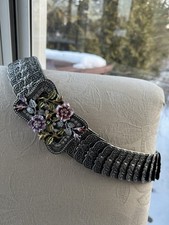 Vintage Style Ornate Floral Filigree Metal Stretch Belt Silver Tone Size M