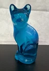 Blue Glass Fenton Sitting Tall Cat - UV Manganese Glow