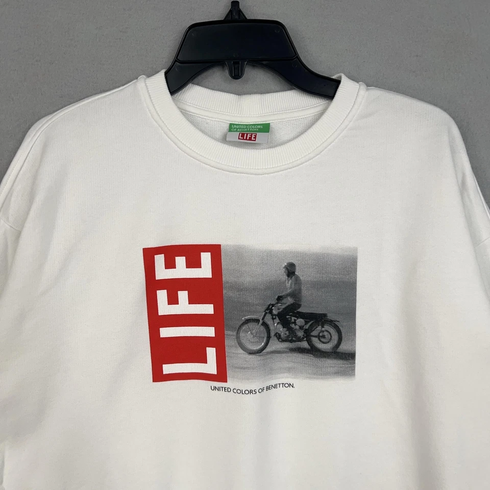 United Colors of Benetton Sweatshirt Womens XL White LIFE Magazine Motorcycle - Image 2 of 4