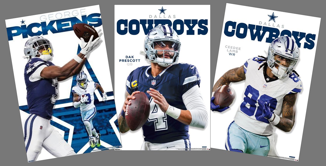 DALLAS COWBOYS 3-POSTER 22x34 COMBO SET - Dak Prescott, Pickens, CeeDee Lamb