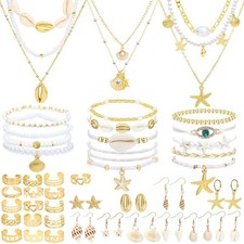 NEWITIN 49 Pcs Gold Jewelry Set for Women Boho Vacation Beach Jewelry Set