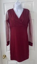 Women’s Vintage Red See-Thru Sleeves Dress
