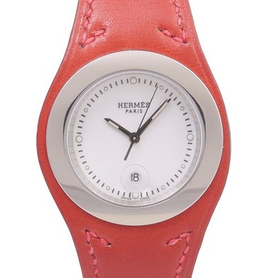 HERMES Harnais HA3.410 Quartz Watch Stainless Steel Leather White