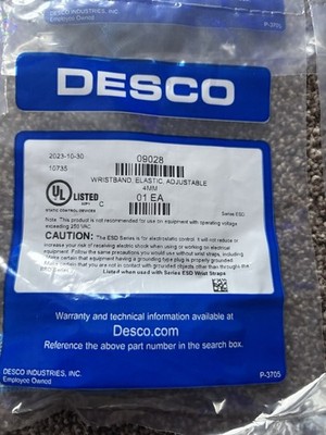 DESCO 09028 Elastic Adjustable Wrist Band,4mm New In Package