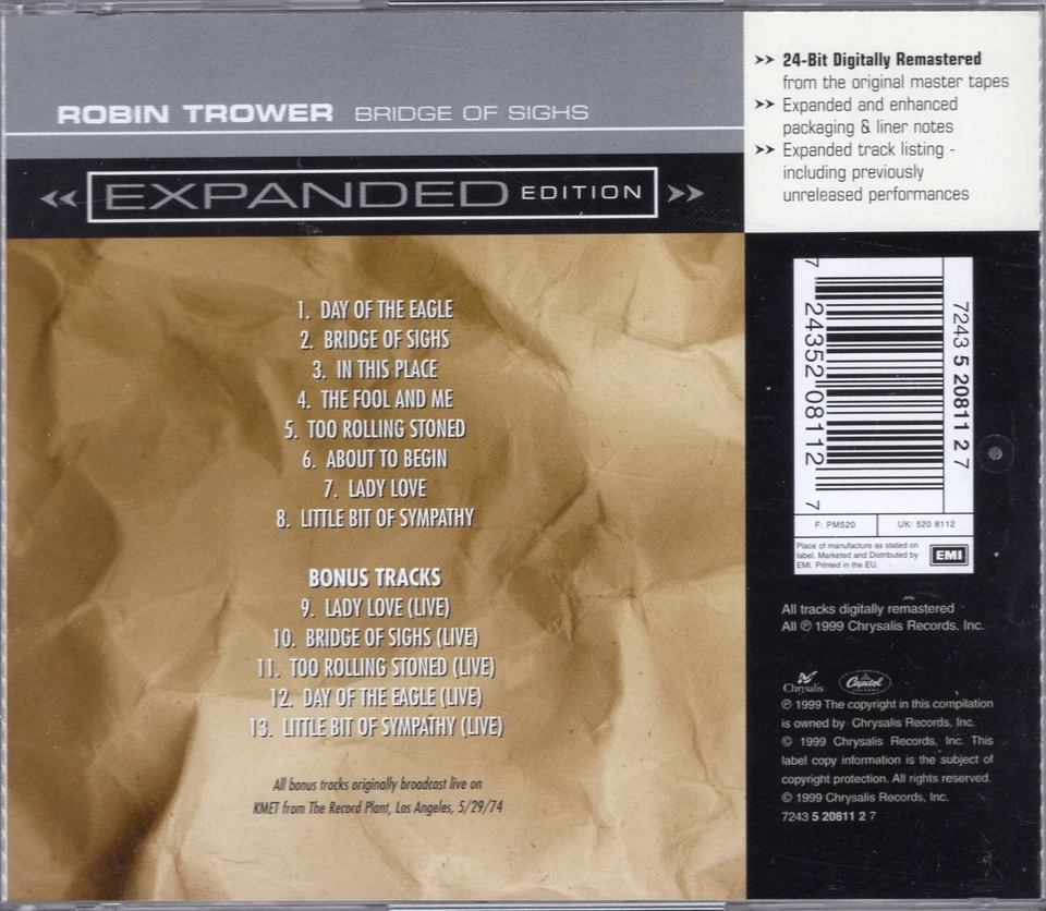 ROBIN TROWER - Bridge Of Sighs (Chrysalis-CD) remastered & expanded - Bild 2 von 2