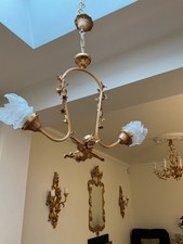 Vintage French Putti Flying Winged Cherub Chandelier Ormolu