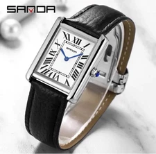 Sanda Quartz Watch Roman Scale Leather Strap Couple Waterproof Men Women Watch