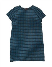 MARKS & SPENCER Womens Short Sleeves Shift Dress UK 16 Large Green Check CQ08