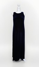 Vtg. Papell Boutique Evening Maxi Sleeveless Dress 14W Blue Velvet Formal A Line