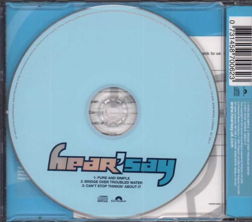 Hear Say Pure and Simple CD UK Polydor 2001 single has info sticker on front of - Bild 2 von 2