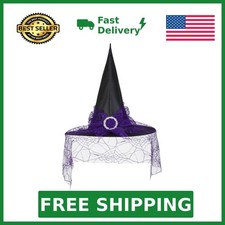 Leuceiy Witch Hat for Women, Halloween Wizard Hat with Veil for Cosplay  Dur...