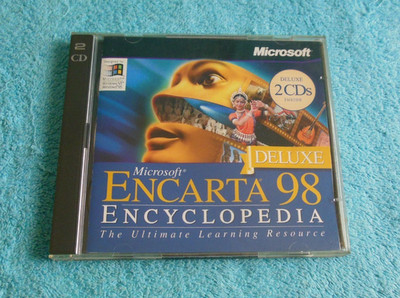 Microsoft Encarta 98 Encyclopedia PC CD-ROM Windows, Deluxe 2 Disc Jewel Case