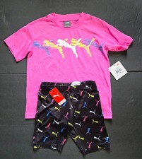 This Puma Kids Girl 2 Piece 6X Sportswear Set pink t- black Shorts NWT