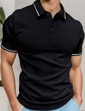 Men Classic Contrast Color Short Sleeve Polo Casual Sports Outdoor Wear, Summer