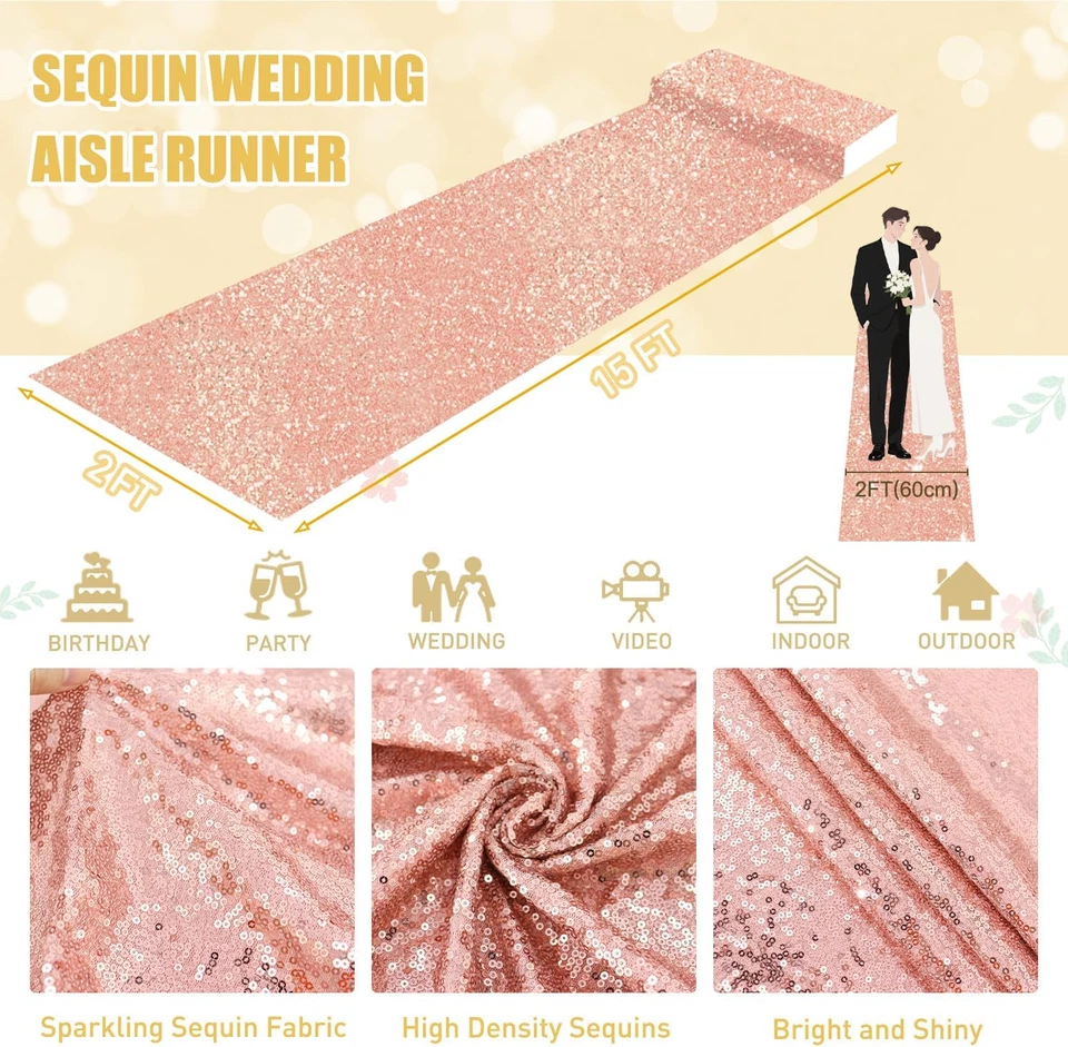 FUHSY Aisle Runners for Weddings Sequin Aisle Runner Rug 2Ftx15Ft Rose Gold Carp — 第 2/4 张图片