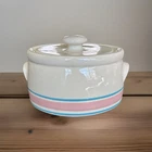 Vintage McCoy Pink Blue Striped Casserole Lidded Pot #1421 USA Excellent!