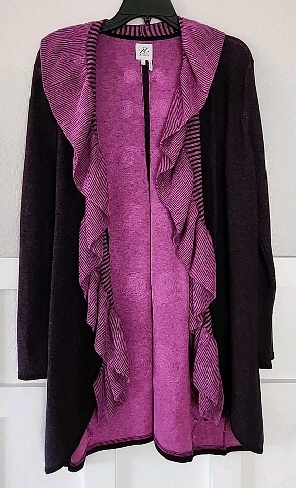 Suéteres femininos zozo mangas compridas frente aberta tamanho L cor roxa usados - Imagem 3 de 4