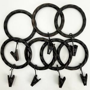 7pc Twisted Metal Curtain Rings with Clips Dark Bronze Rustic Farmhouse 2 Inch