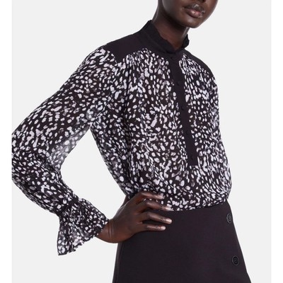 The Kooples Printed Top with Contrasting Details - Black MSRP $225