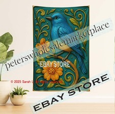 Bluebird Floral Tapestry 3D Look Garden Art nature wall 39X59 in