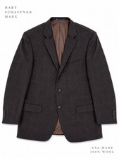 Hart Schaffner Marx 44R Wool Sport Coat Brown Windowpane Blazer USA Vintage