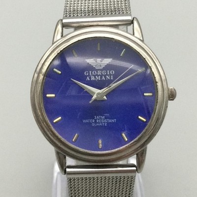 Giorgio Armani Le Collezion Mens Watch 35mm Blue Dial Stainless Mesh New Battery