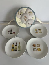 S/4 Boston Warehouse Gourmet Wine & Cheese Appetizer Plates NEW Williams Sonoma